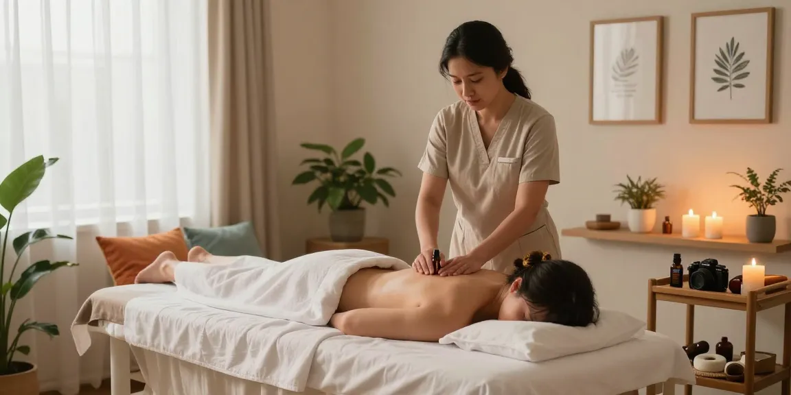 Relaxing 의왕출장안마 massage therapy scene with soothing ambiance and calming light.