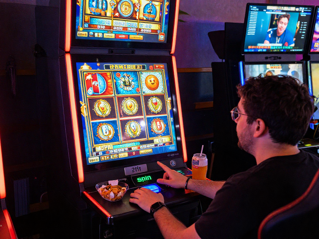 Engaging player at a virtual slot machine for slot gacor hari ini experience in an online casino.