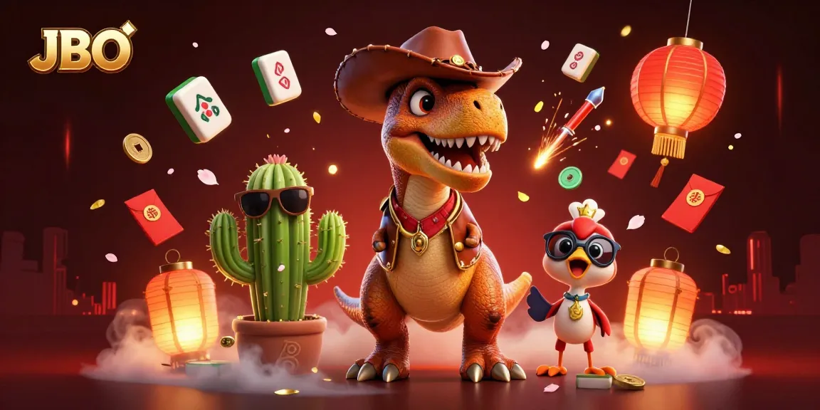 Engage in thrilling gaming experiences with JBO's dynamic casino atmosphere illustrated in vibrant colors.