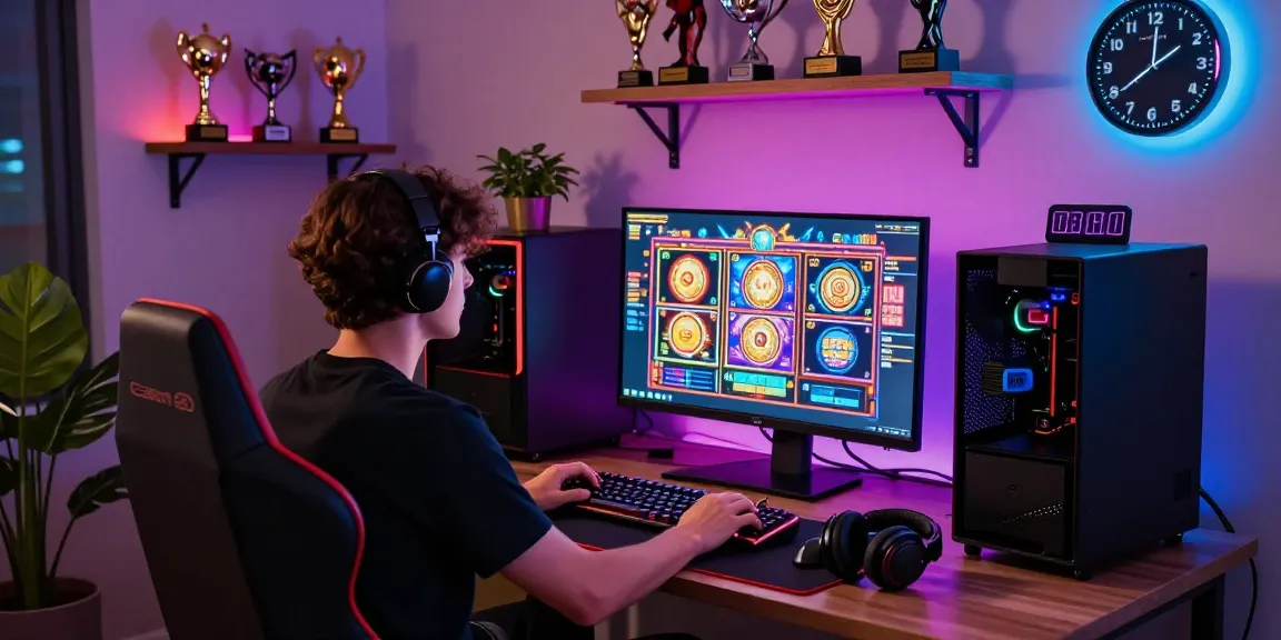 Playbook88 immersive slot gaming setup with vibrant LED lighting, modern equipment.