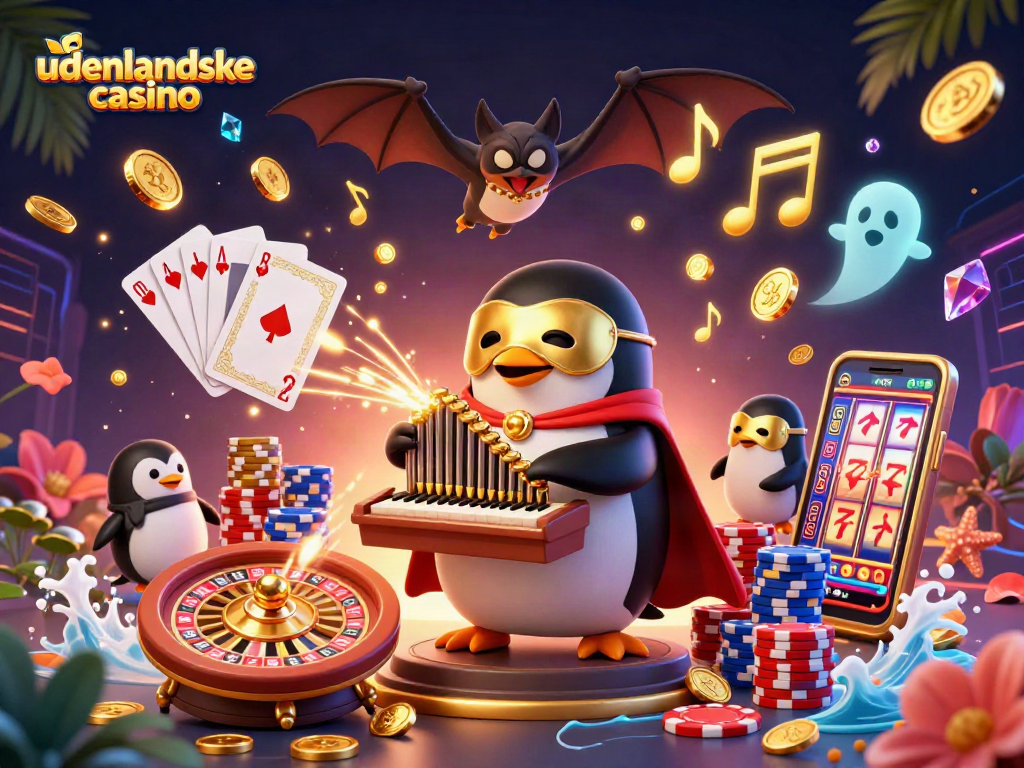 Join the fun at udenlandske casino with a vibrant 3D scene filled with games and excitement.