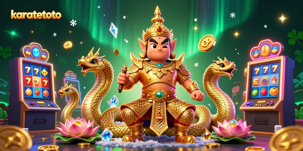 Karatetoto brings vibrant slot gameplay to life with a scene featuring animated Thai guardians and dynamic game elements.