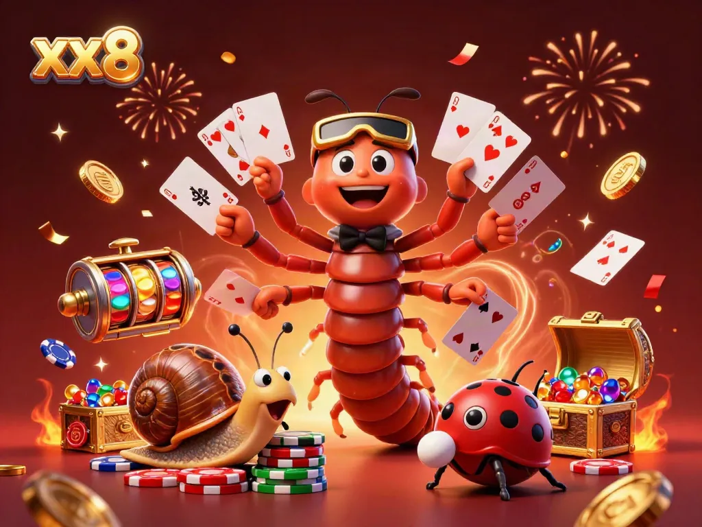 Win big at xx8 with our dynamic gaming scene featuring a 3D cartoon dealer and exciting casino elements.