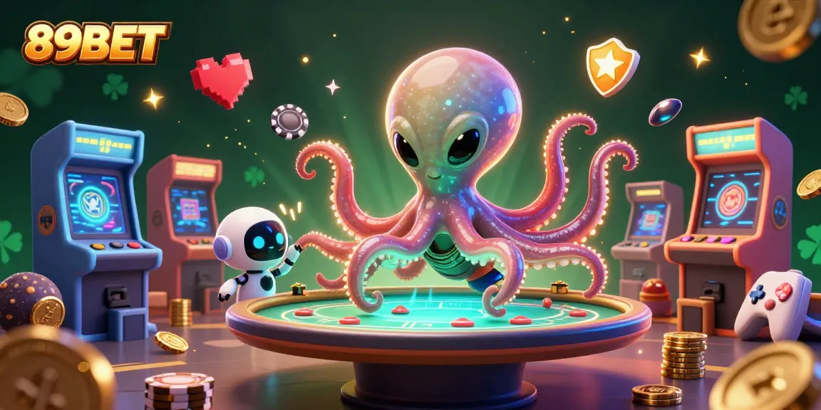 Engage with 89BET's vibrant 3D casino scene featuring an alien octopus at a holographic poker table.