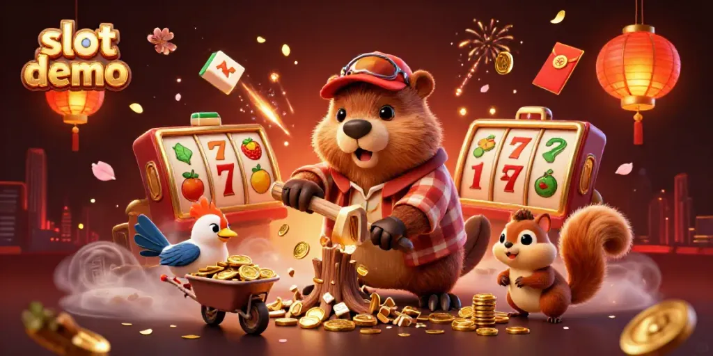 Demo slot menarik dengan karakter berang-berang, burung, dan tupai mengumpulkan koin emas
