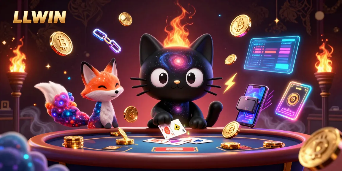Engage in the thrilling gaming atmosphere of LLWIN with a black hole cat pulling in golden chips at a cosmic casino.