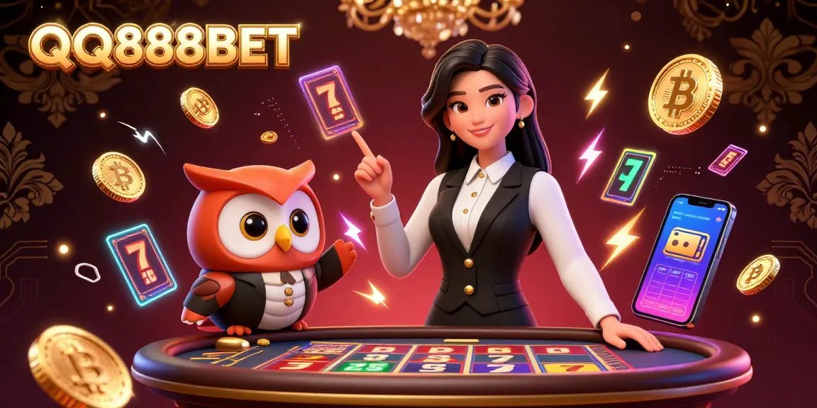 Experience the excitement of QQ888BET with 3D online casino dealers and vibrant gaming elements in a sophisticated setting.