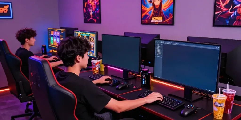 Dynamic gaming setup showcasing KING999 slot games with colorful visuals and an engaging atmosphere.